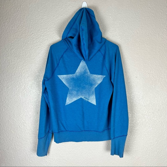 VS Pink Distressed Blue Star Notch Top Hoodie Sweater Large - Picture 10 of 11